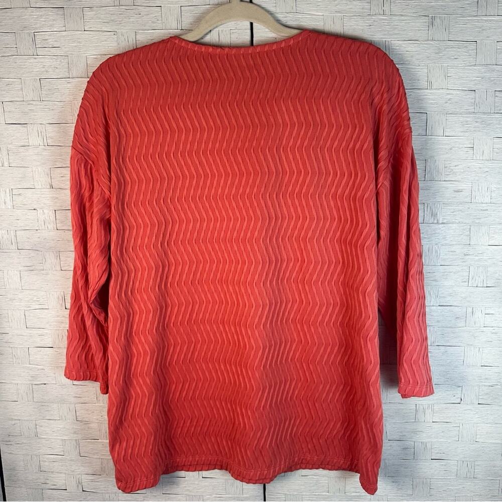 Chico's Women’s textured pullover blouse salmon 3/4 length sleeve preppy spring - Picture 2 of 10